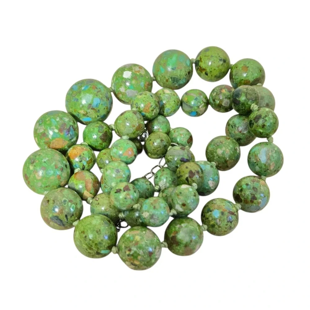 AIL Aluma Green Turquoise Mosaic Graduated Bead Sterling Silver Necklace 28